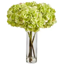 Best Watered Hydrangea Bouquet in Tall Glass Vase Arrangements & Greenery