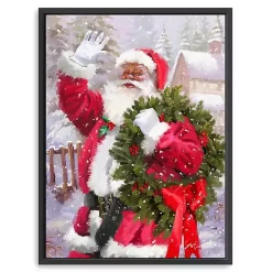 Clearance Waving Santa Wreath Framed Canvas Art Print Christmas Art & Wall Decor
