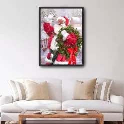 Clearance Waving Santa Wreath Framed Canvas Art Print Christmas Art & Wall Decor
