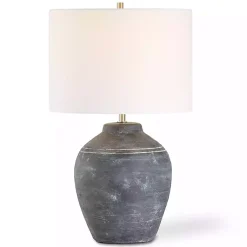 Kirklands Home Table Lamps|Weathered Black Ceramic Rhys Table Lamp White