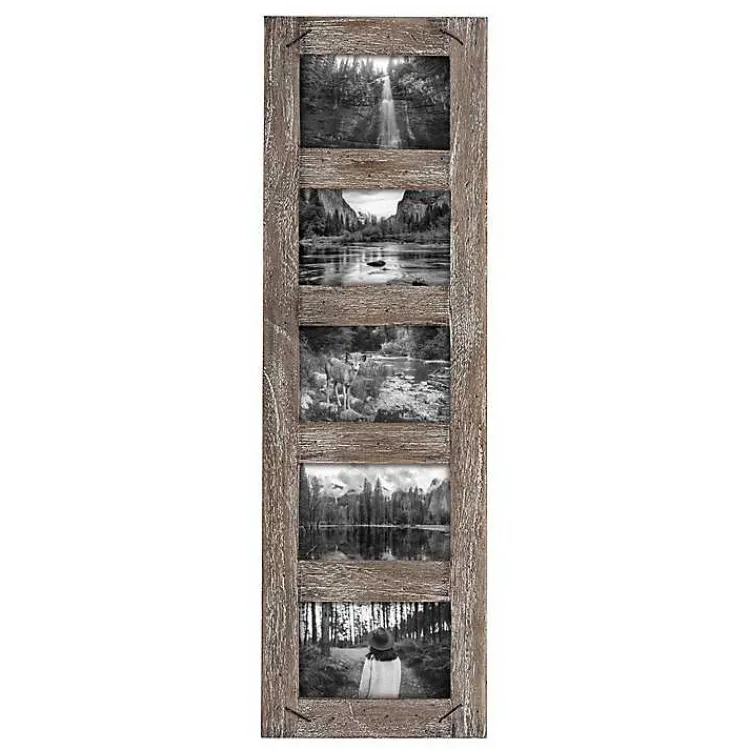Weathered Brown Wooden 5-Opening Collage Frame Collage Frames