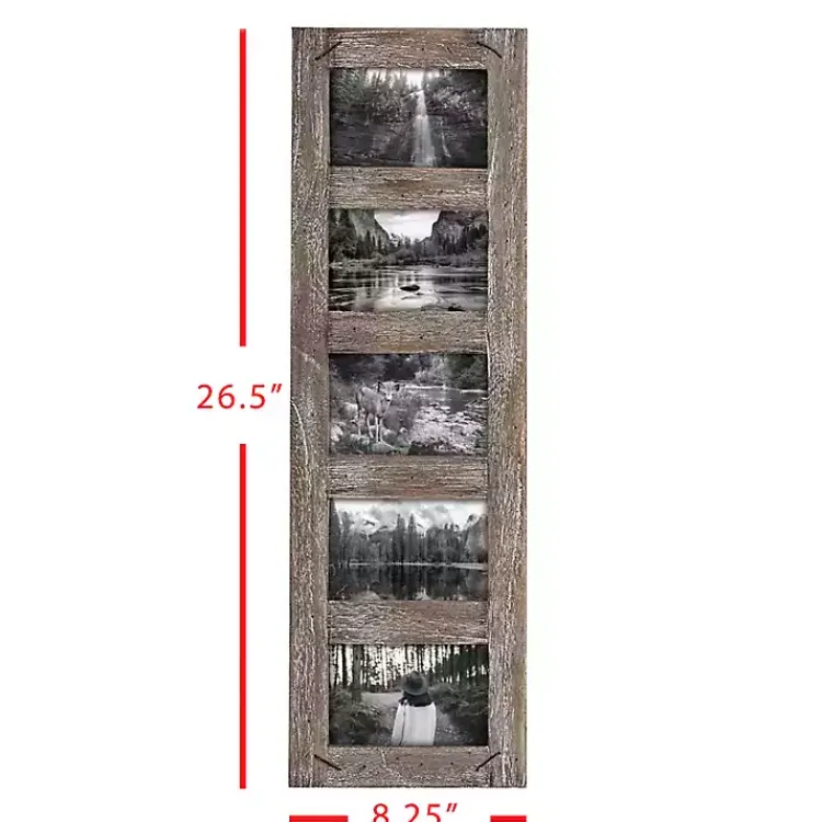 Weathered Brown Wooden 5-Opening Collage Frame Collage Frames