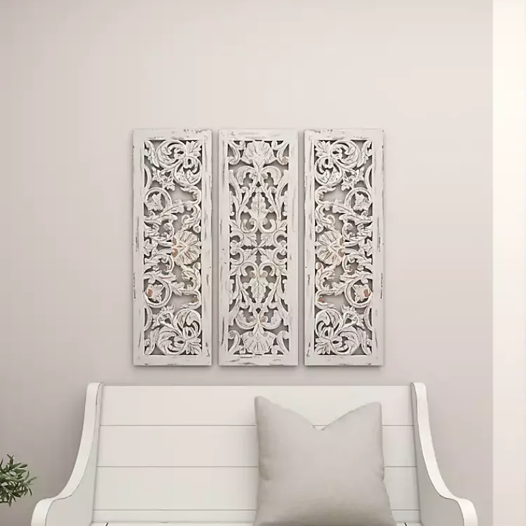 Kirklands Home Wall Plaques|Weathered Gray Wood Panel Wall Plaques, Set of 3