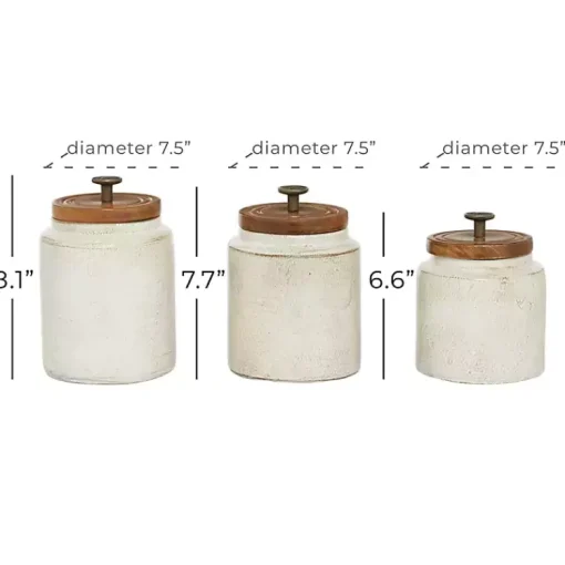 Weathered Ivory Jars with Wooden Lids, Set of 3 Decorative Bowls & Jars