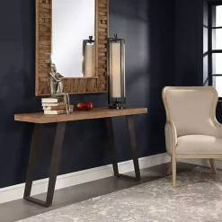 Kirklands Home Console Tables|Weathered Oak and Metal Console Table Tan