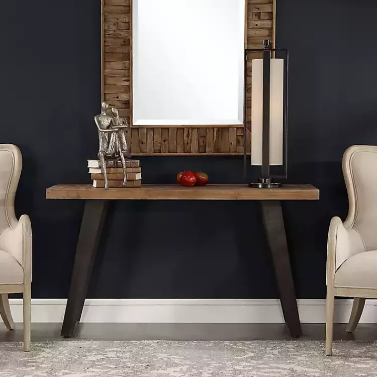 Kirklands Home Console Tables|Weathered Oak and Metal Console Table Tan