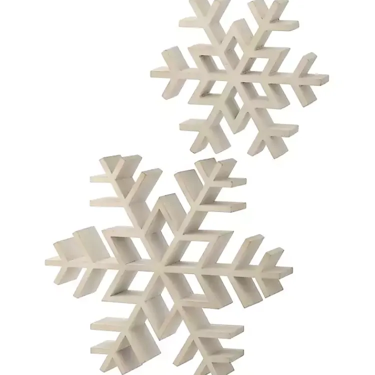 Weathered Wooden Snowflakes, Set of 2 Christmas Decorations
