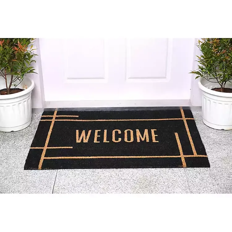 Kirklands Home Doormats|Welcome Linear Doormat Black