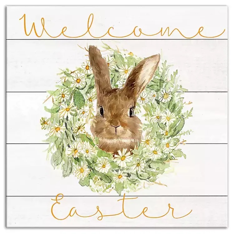 Discount Welcome Easter Bunny Wreath Canvas Art Print Easter Decorations