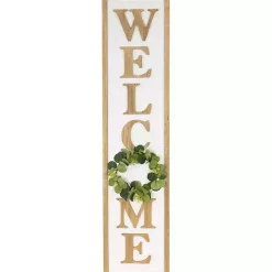Kirklands Home Garden Decor|Welcome Eucalyptus Wreath Porch Board White