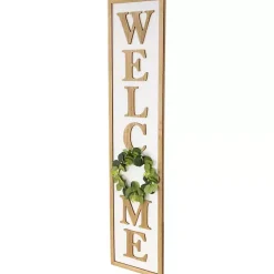 Kirklands Home Garden Decor|Welcome Eucalyptus Wreath Porch Board White