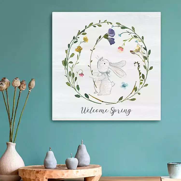 Discount Welcome Spring Bunny Wreath Canvas Art Print Easter Decorations