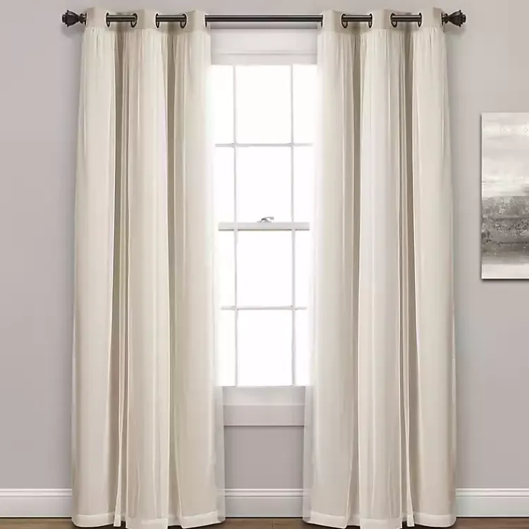 Kirklands Home Curtains & Drapes|Wheat Curtain Panel Set with Overlay, 108 in. Ivory
