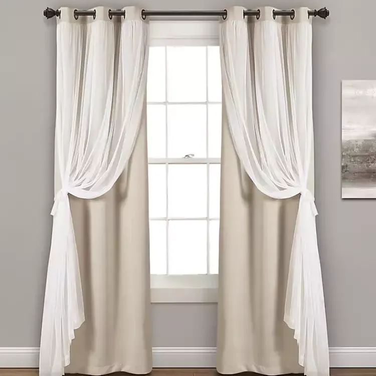 Kirklands Home Curtains & Drapes|Wheat Curtain Panel Set with Overlay, 108 in. Ivory
