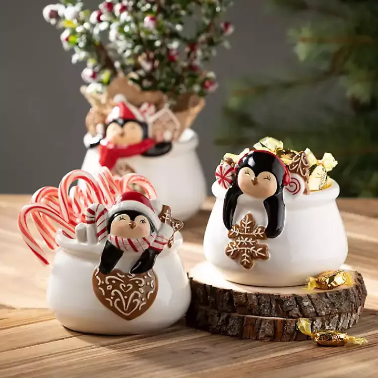 Online Whimsical Penguin Ceramic Containers, Set of 3 Christmas Dining & Entertaining