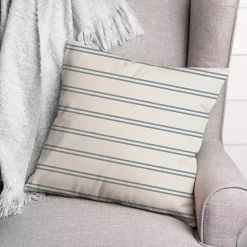 Kirklands Home Outdoor Cushions & Pillows|& Blue Country Stripe Outdoor Throw Pillow White