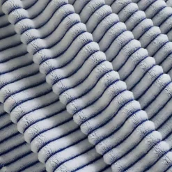 Outlet White & Navy Ribbed Ultra Soft Faux Fur Throw Blankets & Throws