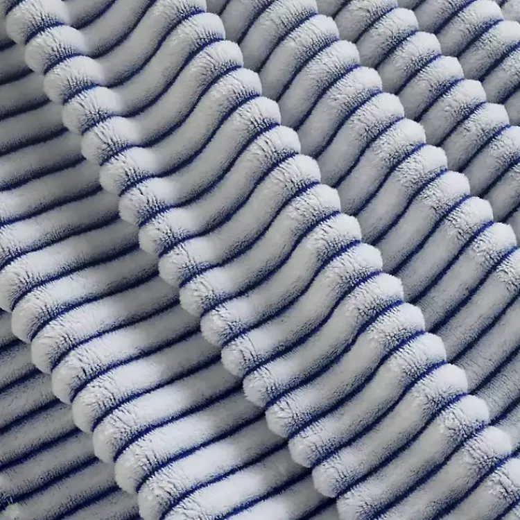 Outlet White & Navy Ribbed Ultra Soft Faux Fur Throw Blankets & Throws