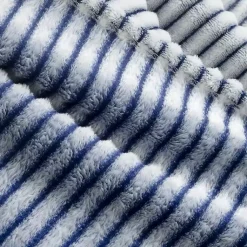 Outlet White & Navy Ribbed Ultra Soft Faux Fur Throw Blankets & Throws