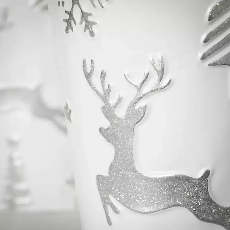 Hot White & Silver Embossed Reindeer Pails, Set of 2 Christmas Decorations