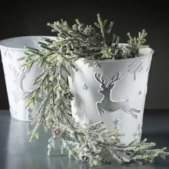 Hot White & Silver Embossed Reindeer Pails, Set of 2 Christmas Decorations
