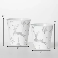 Hot White & Silver Embossed Reindeer Pails, Set of 2 Christmas Decorations