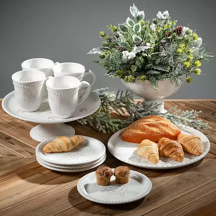 Clearance White & Silver Snowflake Christmas Mugs, Set of 4 Christmas Dining & Entertaining