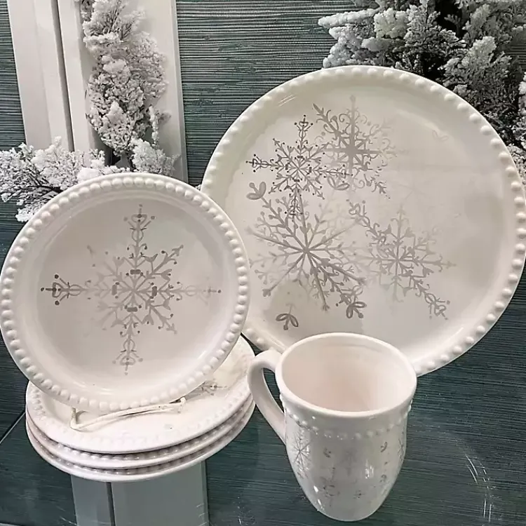 Clearance White & Silver Snowflake Christmas Mugs, Set of 4 Christmas Dining & Entertaining