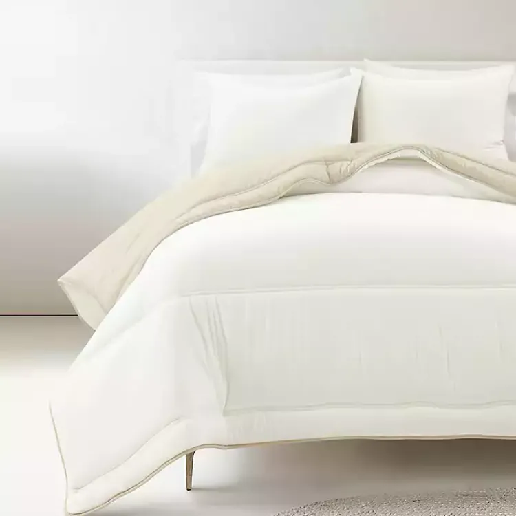 Kirklands Home Comforters|White & Tan Reversible 3-pc. King Comforter Set