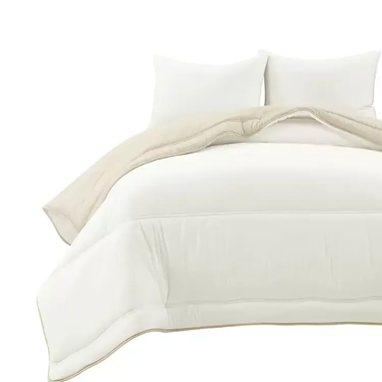 Kirklands Home Comforters|White & Tan Reversible 3-pc. King Comforter Set