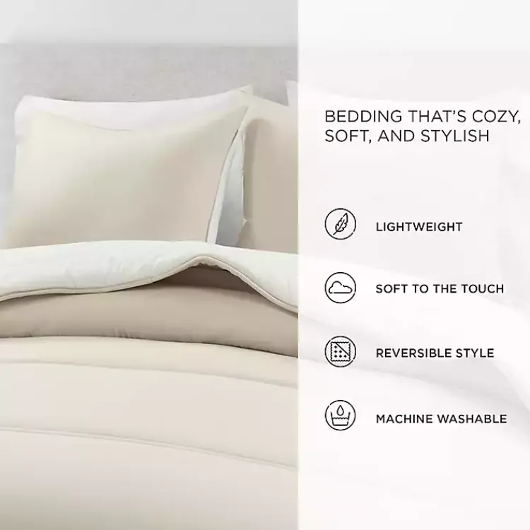 Kirklands Home Comforters|White & Tan Reversible 3-pc. King Comforter Set