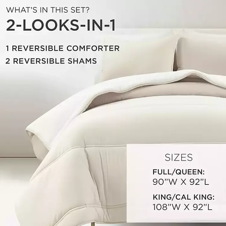 Kirklands Home Comforters|White & Tan Reversible 3-pc. King Comforter Set