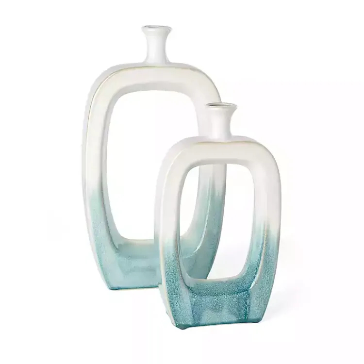 Clearance White & Turquoise Ceramic Cut-Out Vase, 18 in. Vases