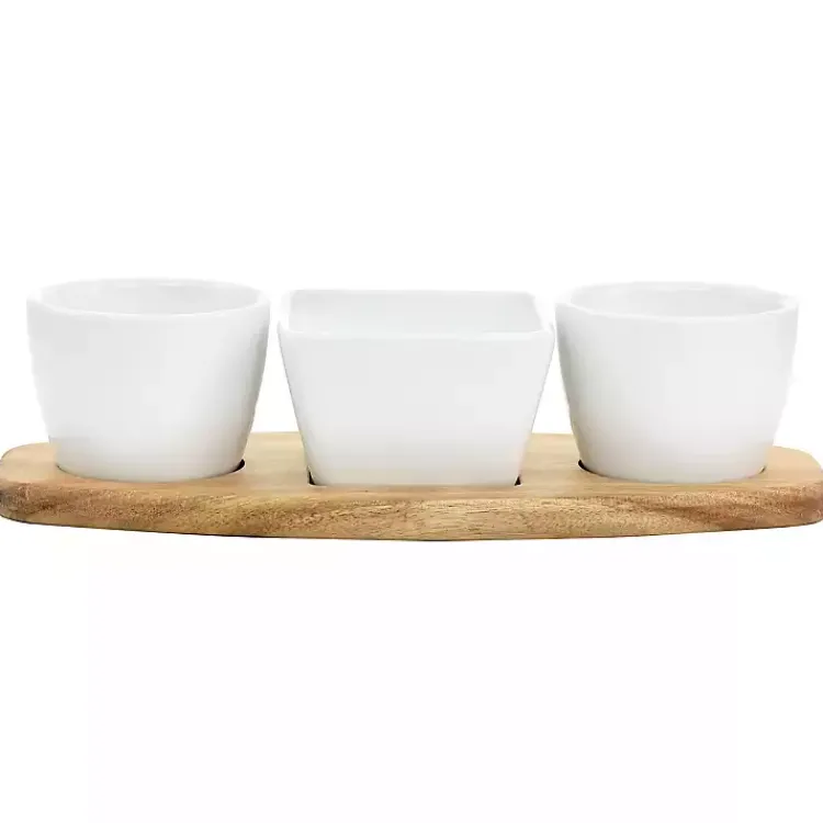 Kirklands Home Serving & Entertaining|White Acacia Wood Base 4-pc. Tidbit Dish Set