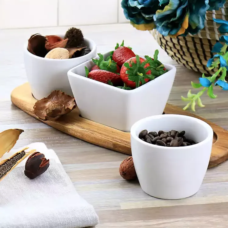 Kirklands Home Serving & Entertaining|White Acacia Wood Base 4-pc. Tidbit Dish Set