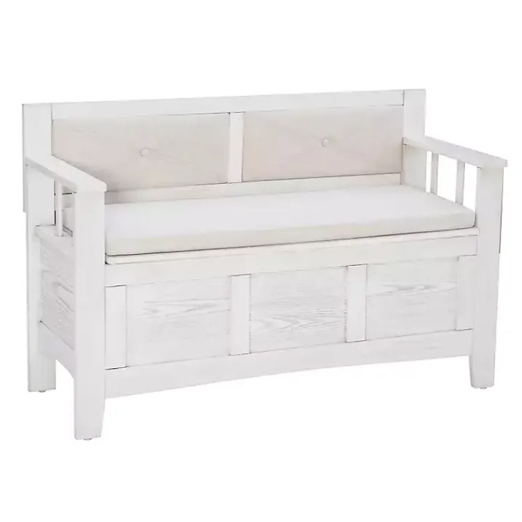 Kirklands Home Benches & Ottomans|White and Beige Carlton Storage Bench