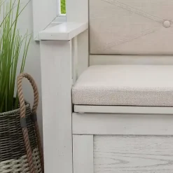 Kirklands Home Benches & Ottomans|White and Beige Carlton Storage Bench