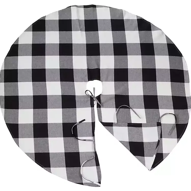 Outlet White and Black Buffalo Check Tree Skirt, 72 in. Christmas Tree Skirts & Collars