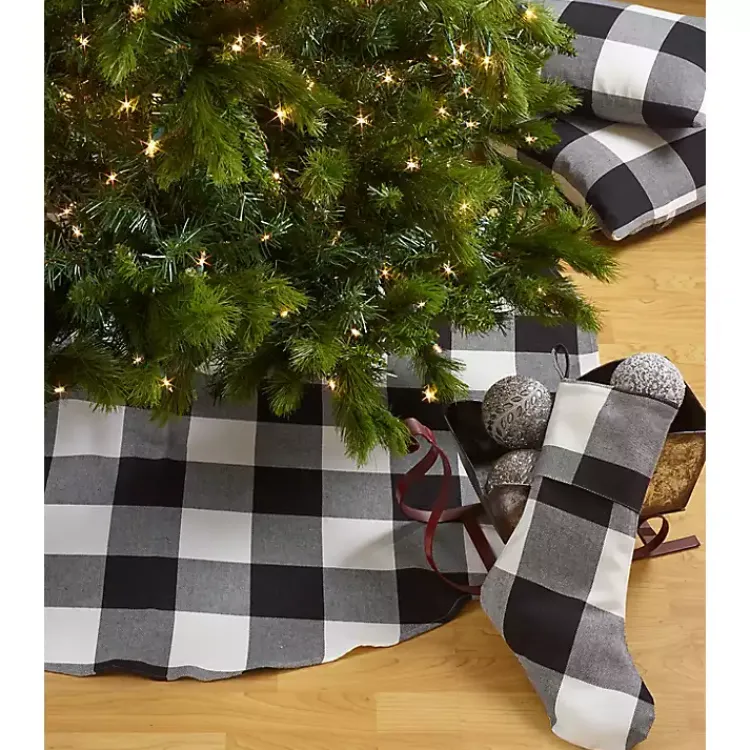 Outlet White and Black Buffalo Check Tree Skirt, 72 in. Christmas Tree Skirts & Collars
