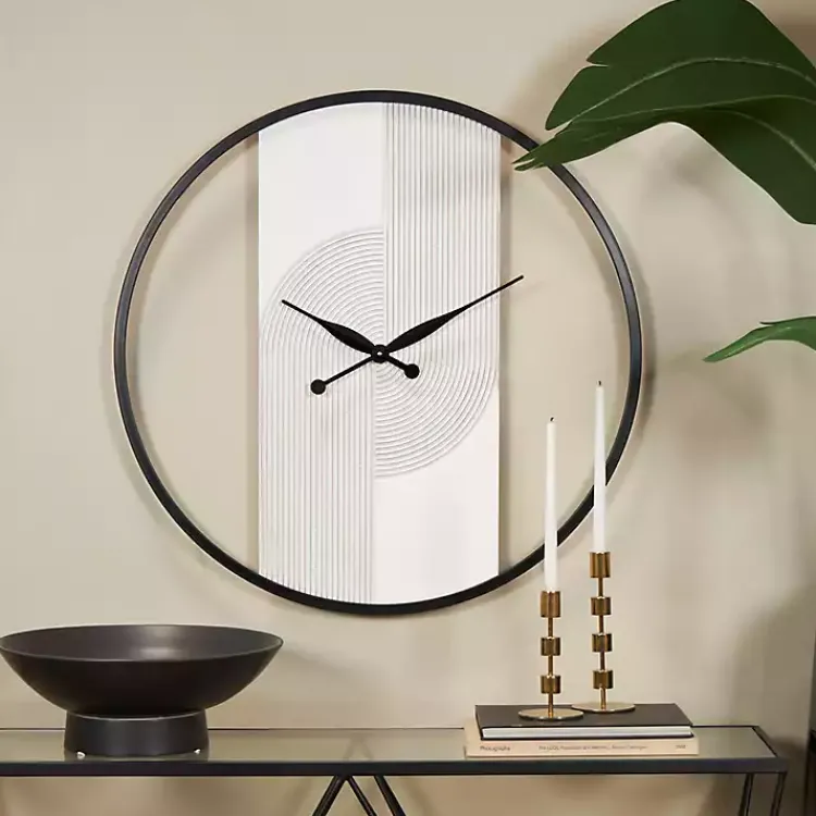 Kirklands Home Clocks|White and Black Carved Open Wall Clock