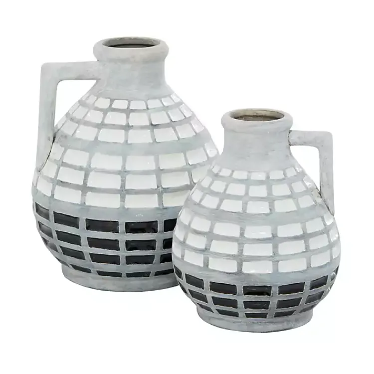 Discount White and Black Checkered Ceramic Vases, Set of 2 Vases