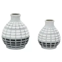 Discount White and Black Checkered Ceramic Vases, Set of 2 Vases