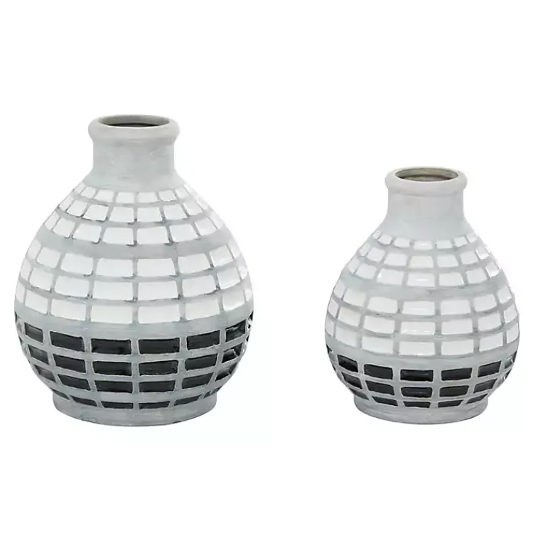 Discount White and Black Checkered Ceramic Vases, Set of 2 Vases