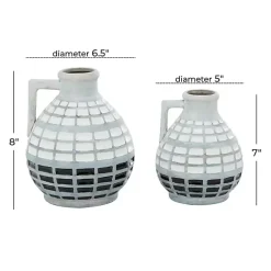 Discount White and Black Checkered Ceramic Vases, Set of 2 Vases