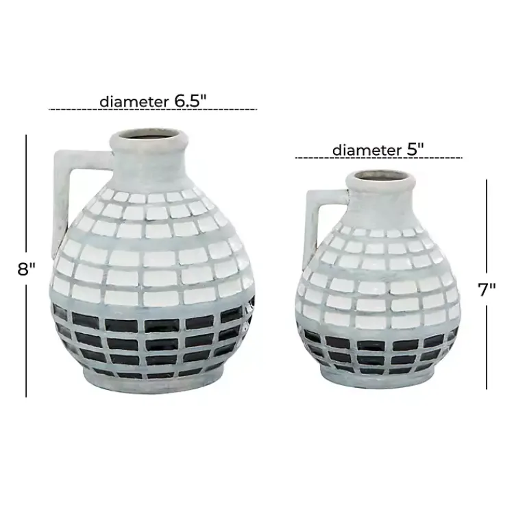 Discount White and Black Checkered Ceramic Vases, Set of 2 Vases