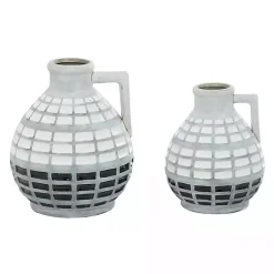 Discount White and Black Checkered Ceramic Vases, Set of 2 Vases