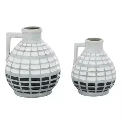 Discount White and Black Checkered Ceramic Vases, Set of 2 Vases