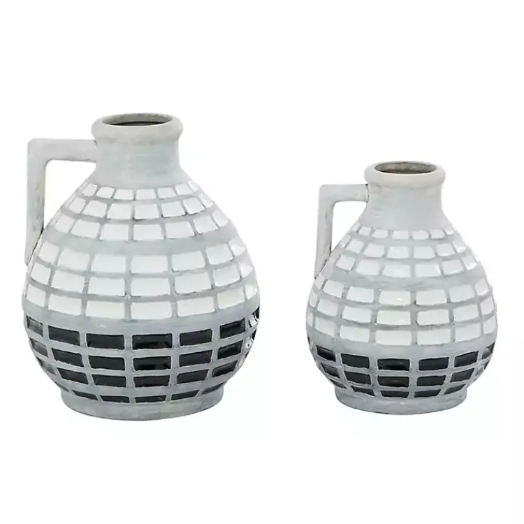 Discount White and Black Checkered Ceramic Vases, Set of 2 Vases
