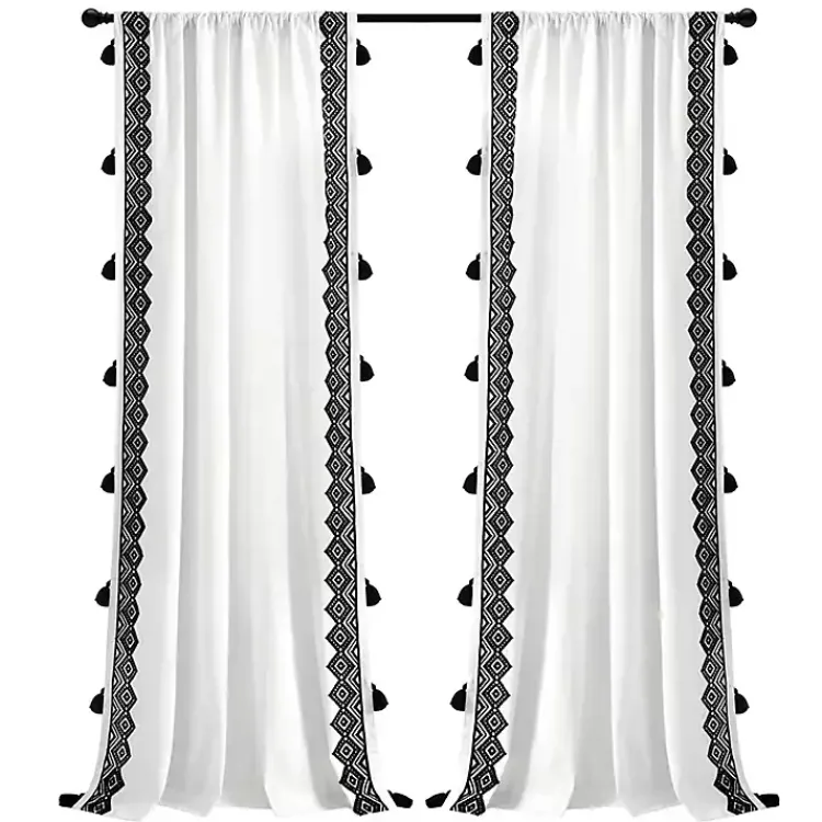 Kirklands Home Curtains & Drapes|White and Black Diamond Curtain Panel, 84 in.