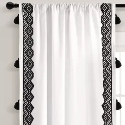Kirklands Home Curtains & Drapes|White and Black Diamond Curtain Panel, 84 in.